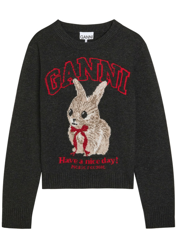 Photo: Ganni Logo-intarsia Wool-blend Jumper Black