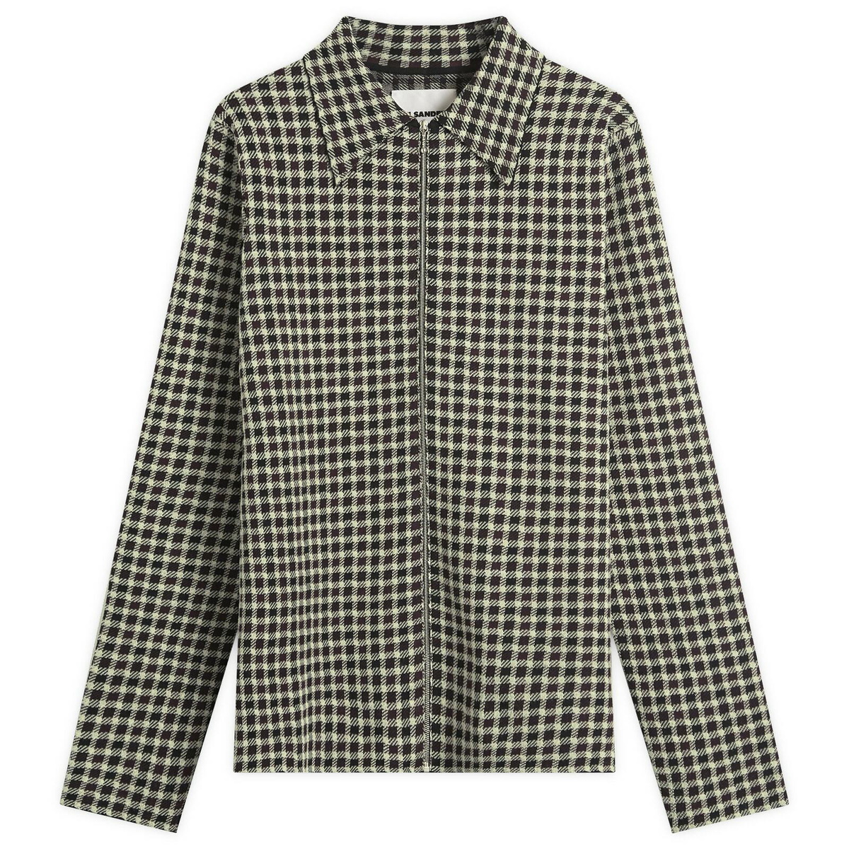 Jil Sander Men's Wool Check Zip Through in Dark Grey Jil Sander