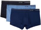 Calvin Klein Underwear Three-Pack Blue Microfiber 'CK ONE' Trunk Boxers