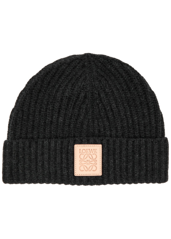 Photo: Loewe Logo Ribbed Cashmere Beanie - Black - One Size