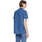 Balmain Blue Denim Embossed Logo Short Sleeve Shirt