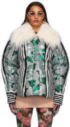 SHUTING QIU Grey & Green Patterned Down Jacket
