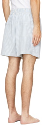 Tekla White & Blue Poplin Striped Pyjama Shorts