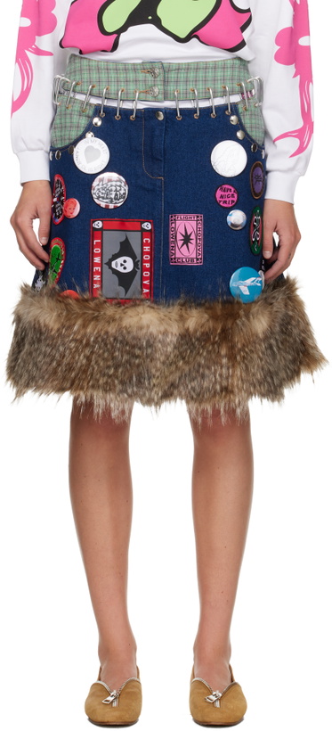 Photo: Chopova Lowena Navy & Beige Kram Knee Denim Miniskirt