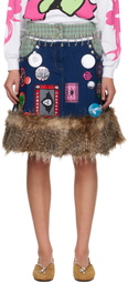 Chopova Lowena Navy & Beige Kram Knee Denim Miniskirt