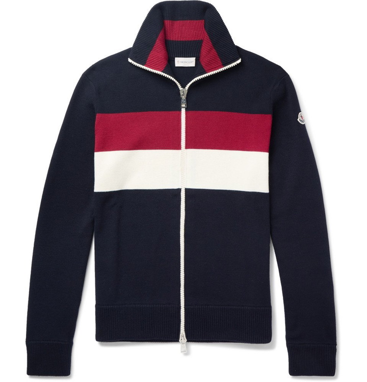 Photo: Moncler - Striped Virgin Wool-Blend Zip-Up Cardigan - Men - Navy