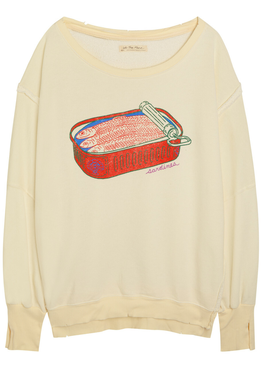 Free People Printed Distressed Terry Sweatshirt White