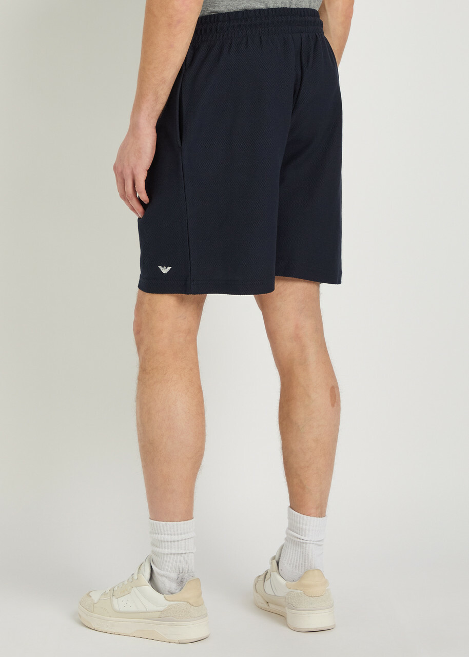 Emporio Armani Logo-embroidered Piqué Cotton Shorts Navy