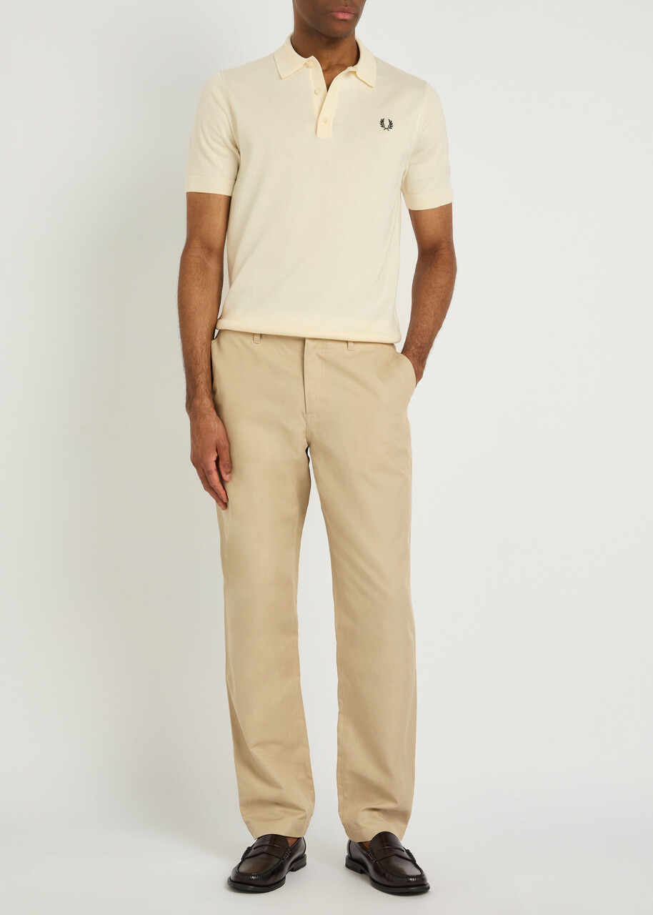 Fred Perry Logo-embroidered Fine Cotton-knit Polo Shirt Ecru