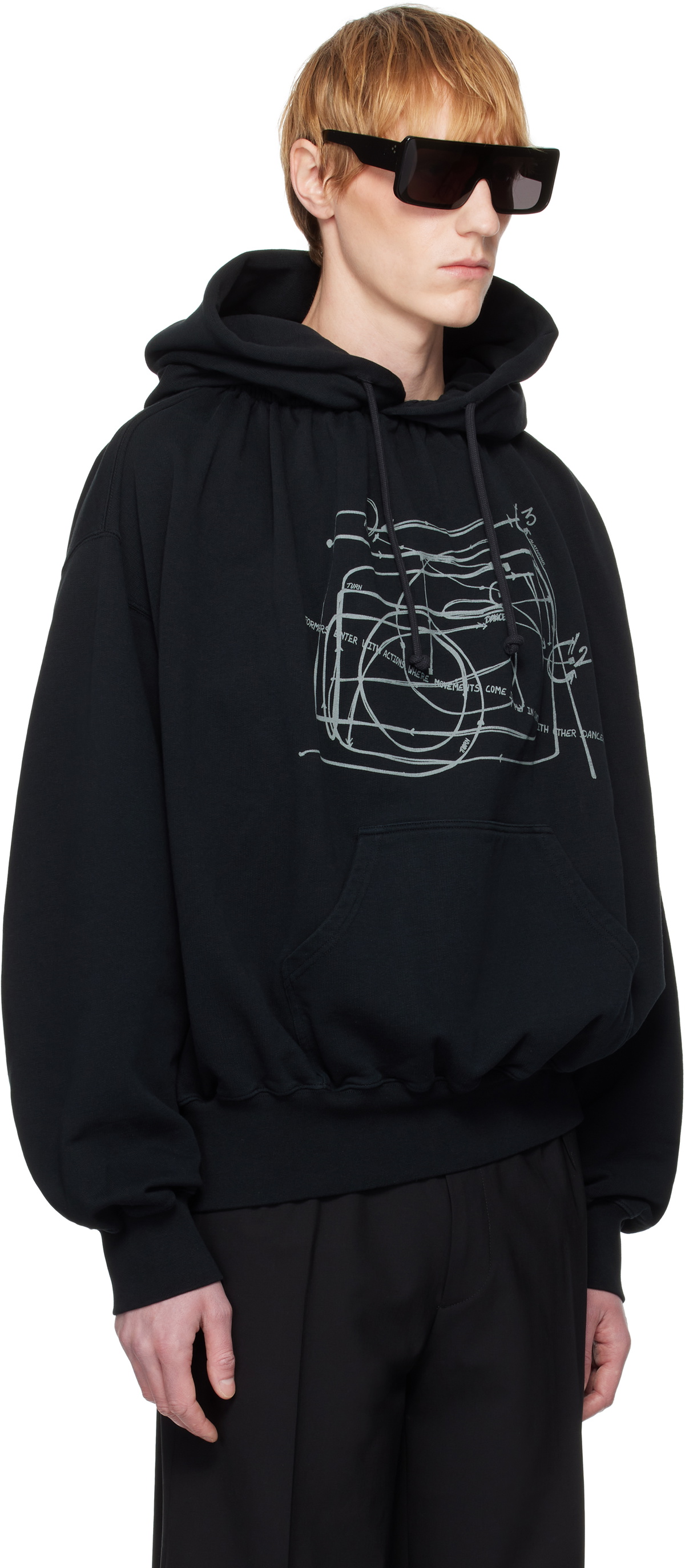 ALAINPAUL Black Gathered Collar Hoodie