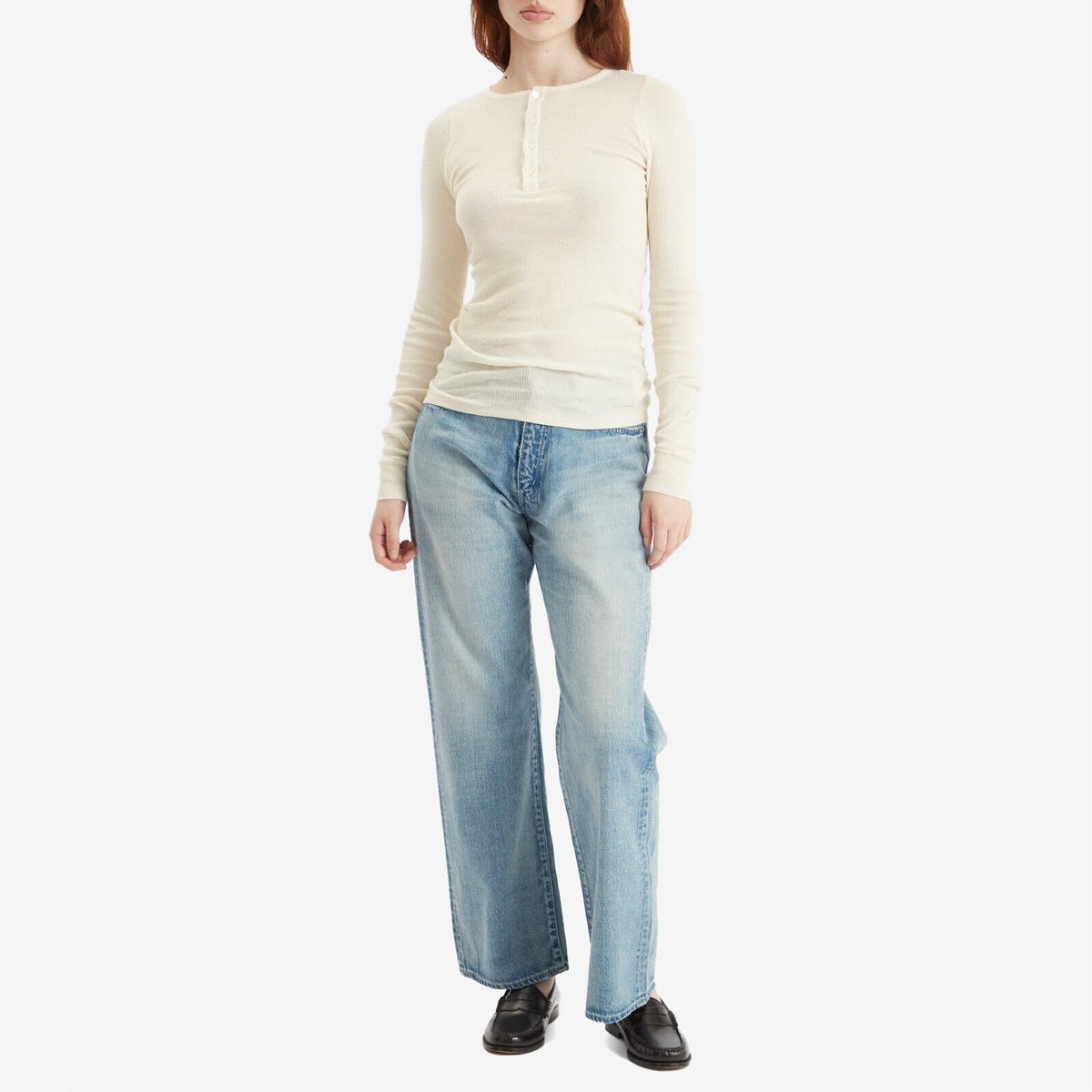 Auralee Women's Selvedge Faded Denim Pants in Light Indigo