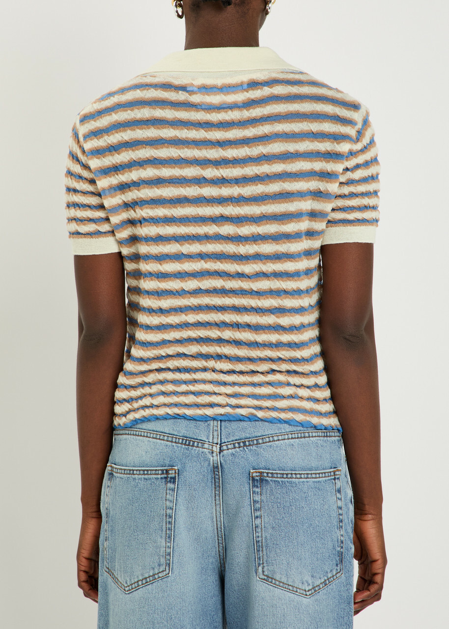 Bernadette Ophelia Striped Fine-knit Polo top Beige