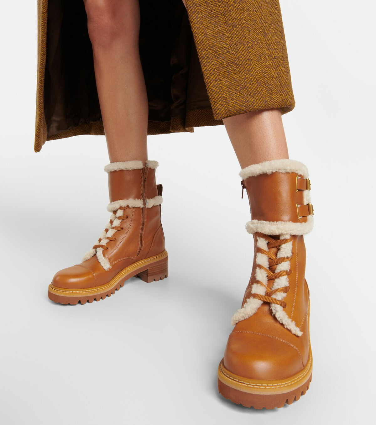 See By Chloe Mallory shearling trimmed leather ankle boots See by Chloe