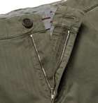 Brunello Cucinelli - Herringbone Stretch-Cotton Cargo Trousers - Men - Army green