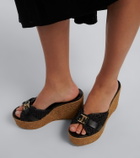 Jimmy Choo Leda leather-trimmed raffia wedge mules