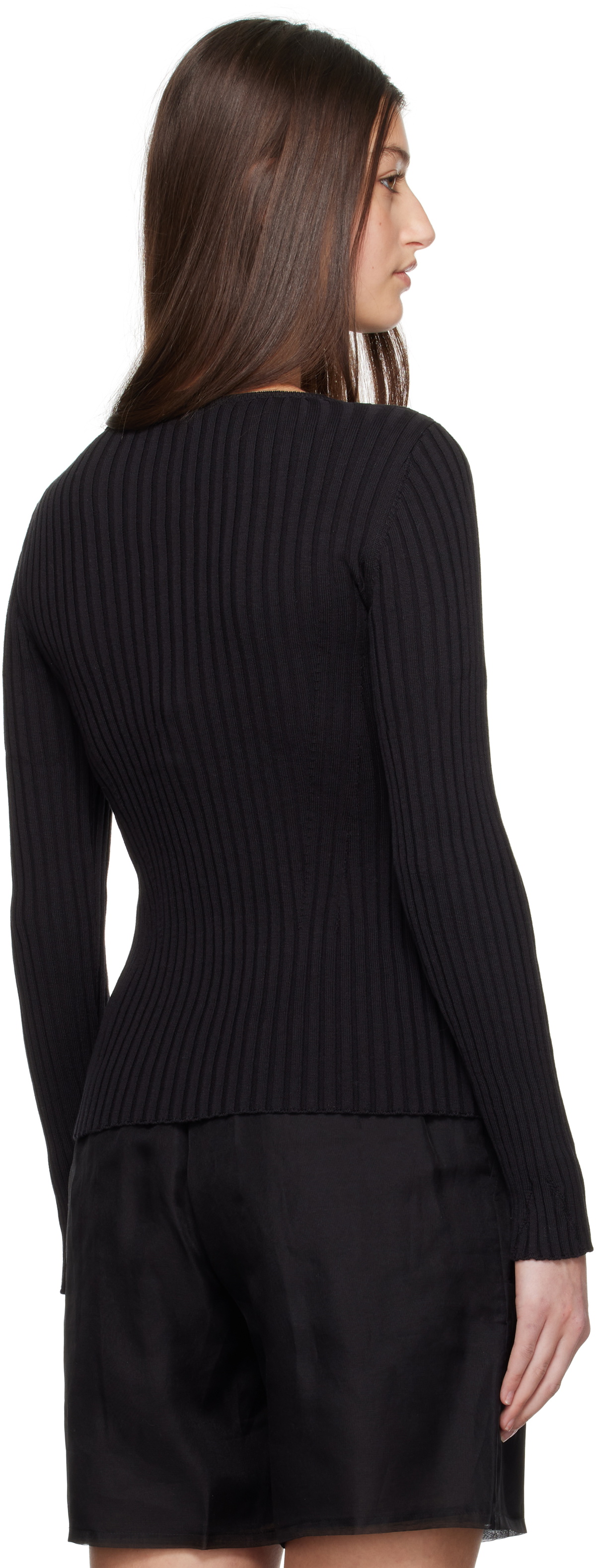 Silk Laundry Black Ribbed Kia Cardigan