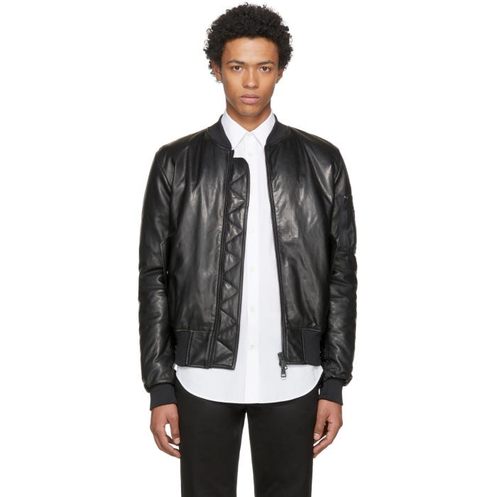 Photo: Pyer Moss Black Leather Taxi Driver MA-1 Bomber Jacket
