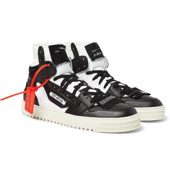 Photo: Off-White - Off-Court Full-Grain Leather and Canvas High-Top Sneakers - Men - Black