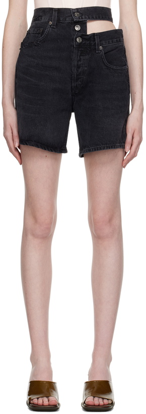 Photo: AGOLDE Black Broken Waistband Denim Shorts