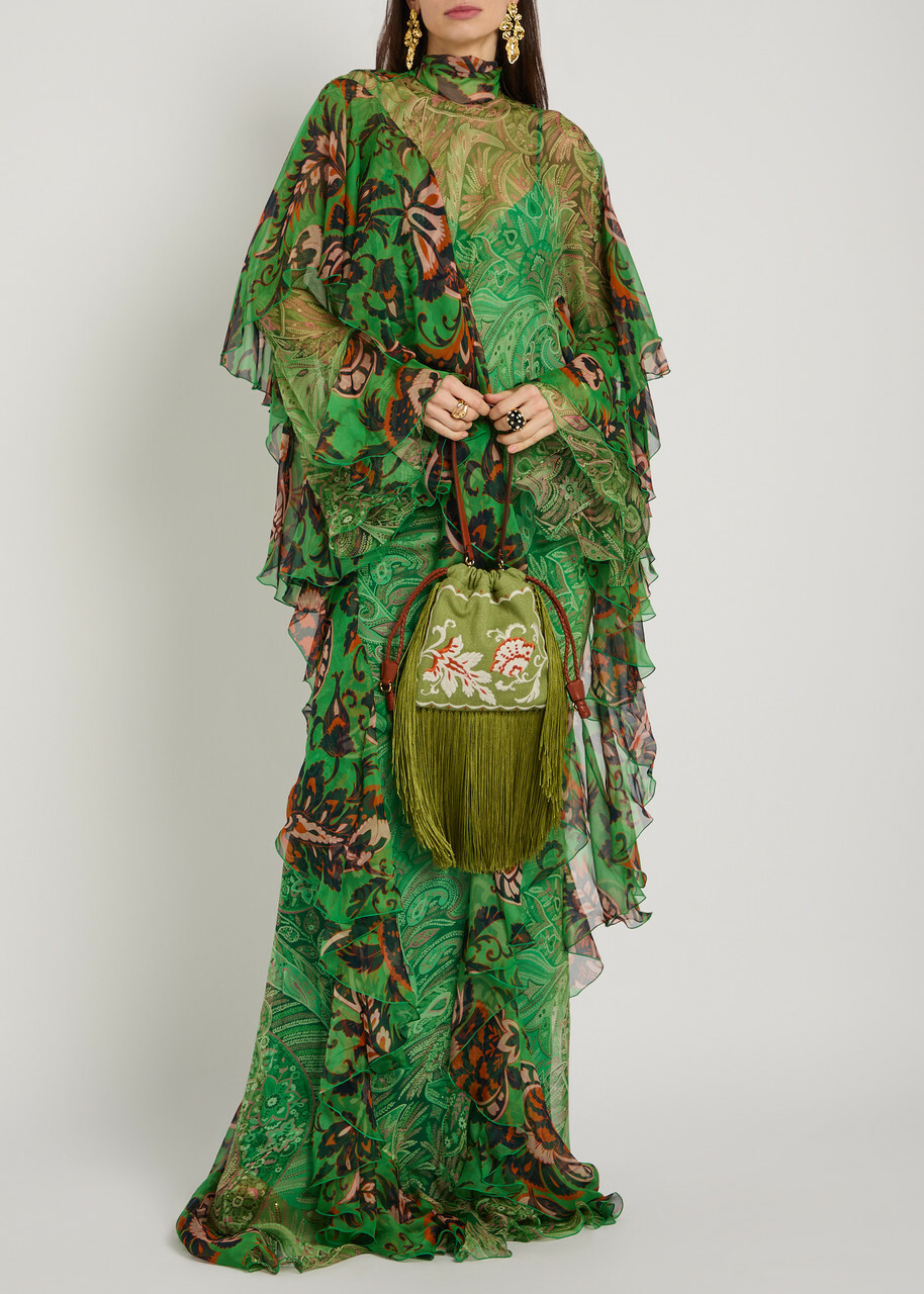 Etro Kalispera Small Embroidered Linen Shoulder bag - Green - One Size