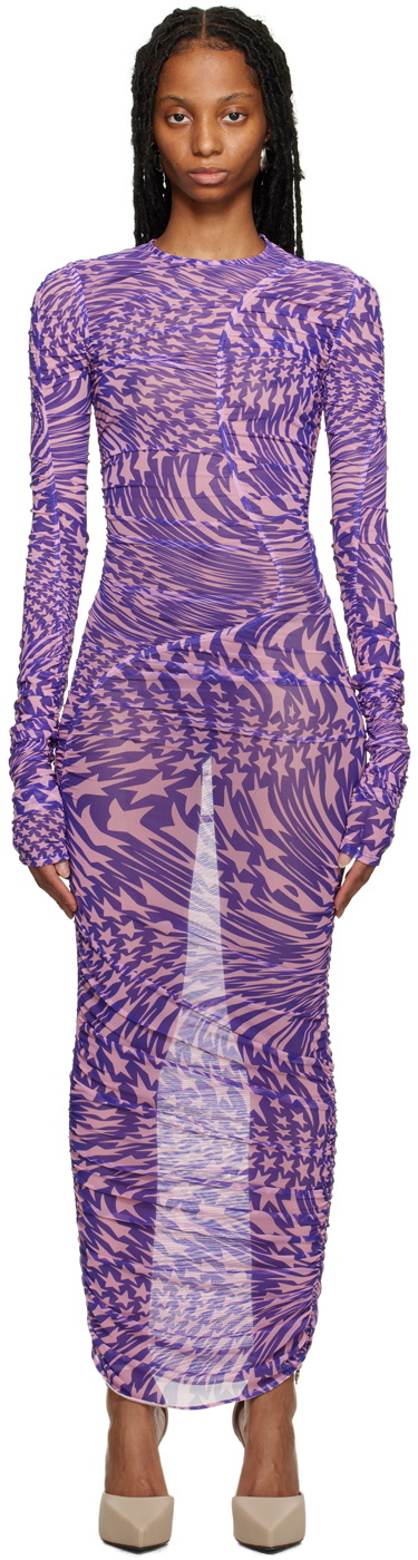 mugler purple dress Rare Fall 2001 Thierry Mugler Runway Purple Silk Crepe Dress w the Most Incredible Open Cuts Outs