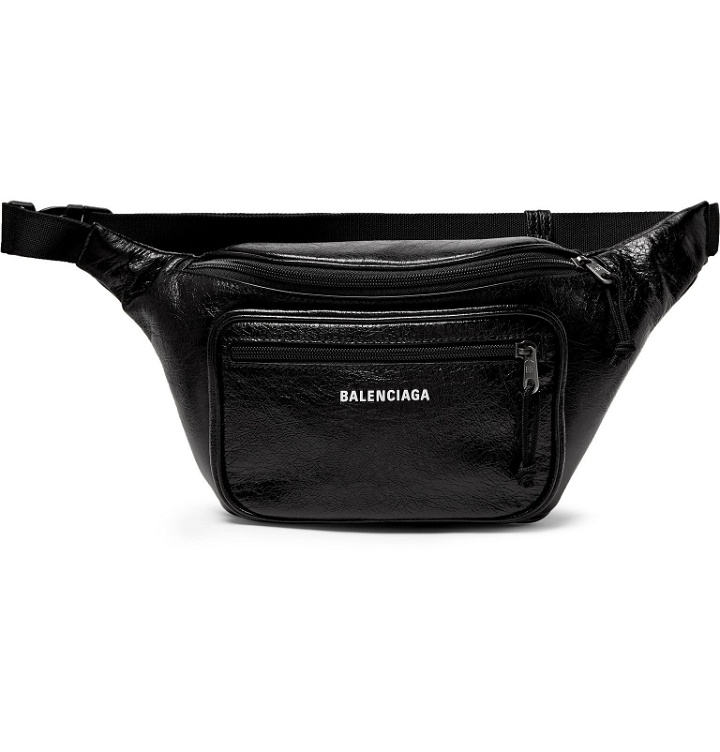 Photo: Balenciaga - Explorer Logo-Print Crinkled-Leather Belt Bag - Black