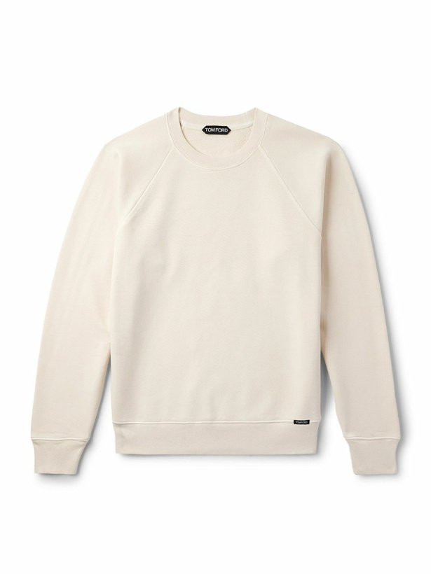 Photo: TOM FORD - Logo-Appliquéd Garment-Dyed Cotton-Jersey Sweatshirt - Neutrals