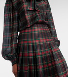 Saint Laurent Checked pleated silk charmeuse midi dress
