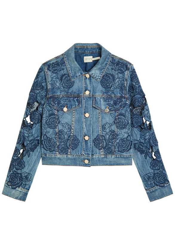 Photo: Alice + Olivia Chloe Embroidered Cut-out Denim Jacket Blue