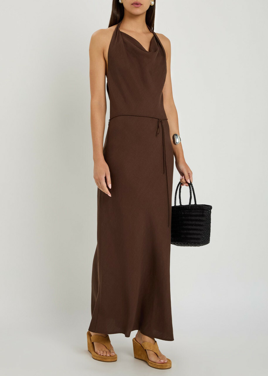 Faithfull The Brand Izaro Halterneck Woven Maxi Dress Chocolate
