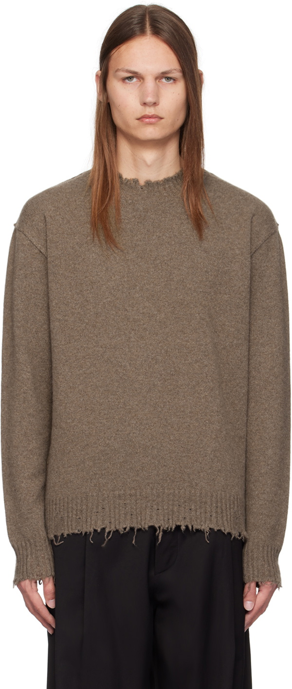 UMA WANG Brown Frayed Sweater