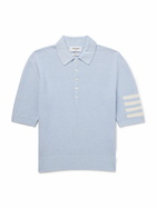 Thom Browne - Intarsia-Knit Striped Textured Linen and Cotton-Blend Polo Shirt - Blue