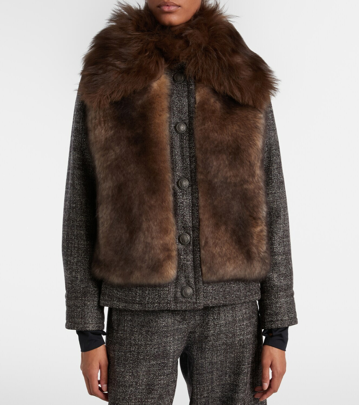 Moncler Grenoble Faite shearling-trimmed virgin wool down ski jacket