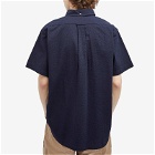 Engineered Garments Men's Popover Button Down Short Sleeve Shirt in Dark Navy Seersucker