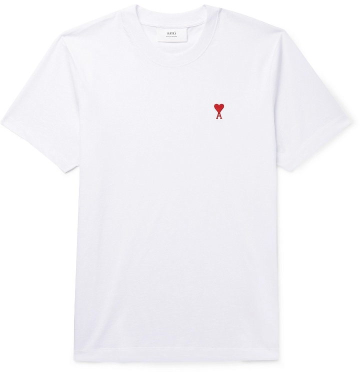 Photo: AMI PARIS - Logo-Embroidered Cotton-Jersey T-Shirt - White
