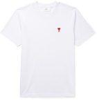 AMI PARIS - Logo-Embroidered Cotton-Jersey T-Shirt - White