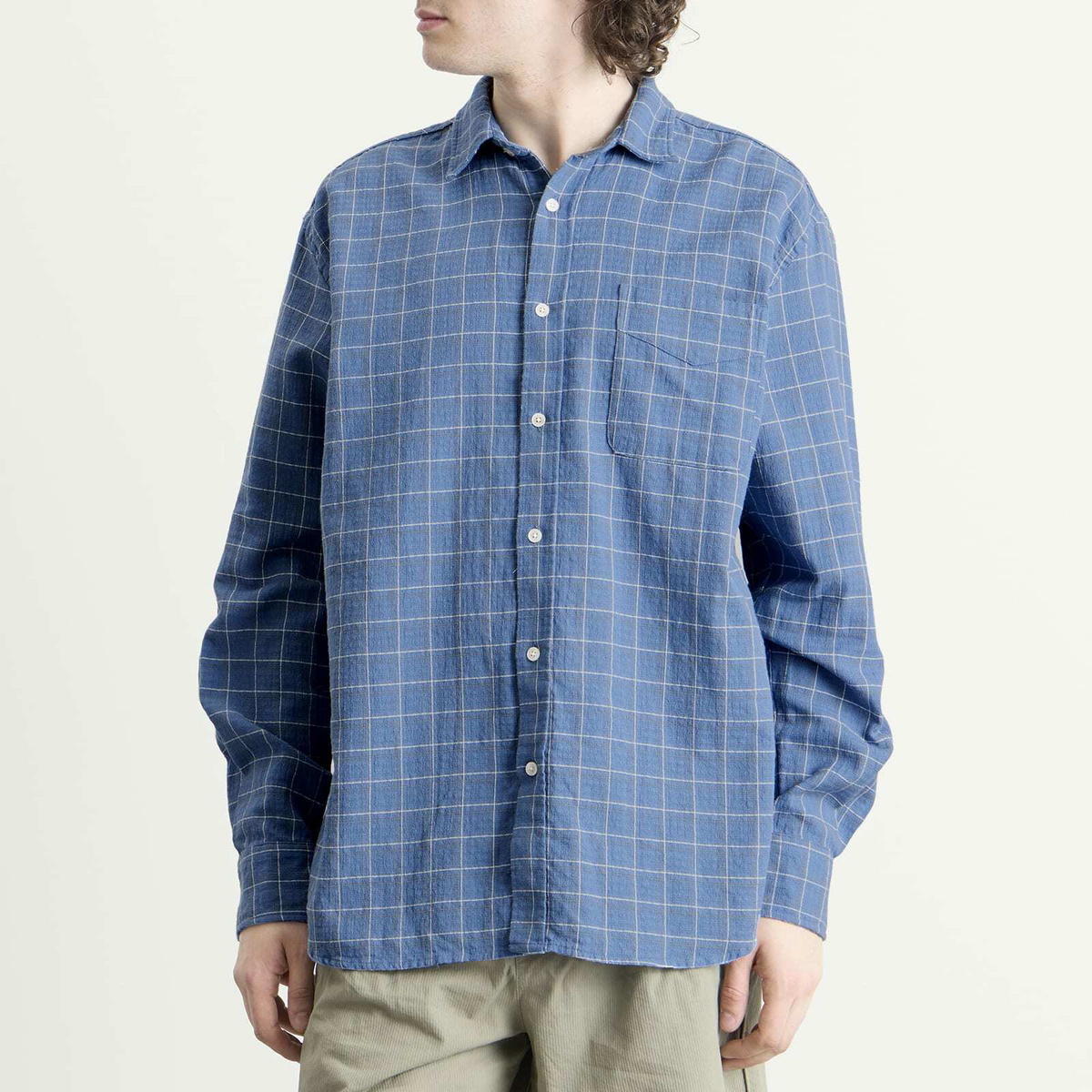 Foret Men's Scout Loose Weave Check Shirt in Light Blue Check