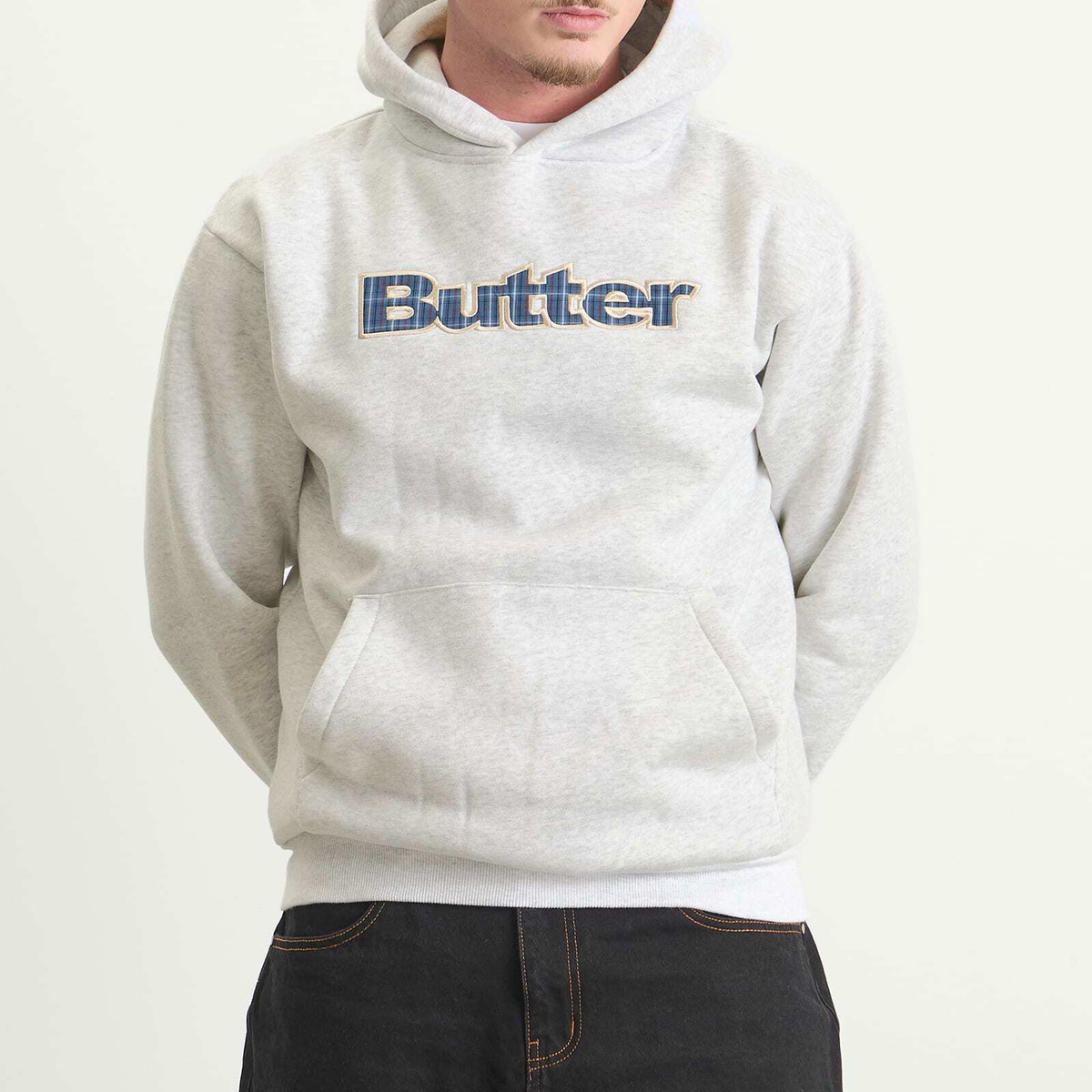 Butter Goods Men's Plaid Logo Applique Hoodie in Ash