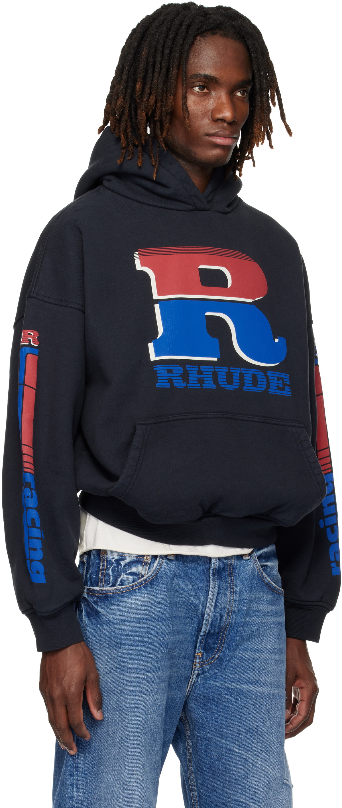 Rhude Black Split Petrol Logo Hoodie