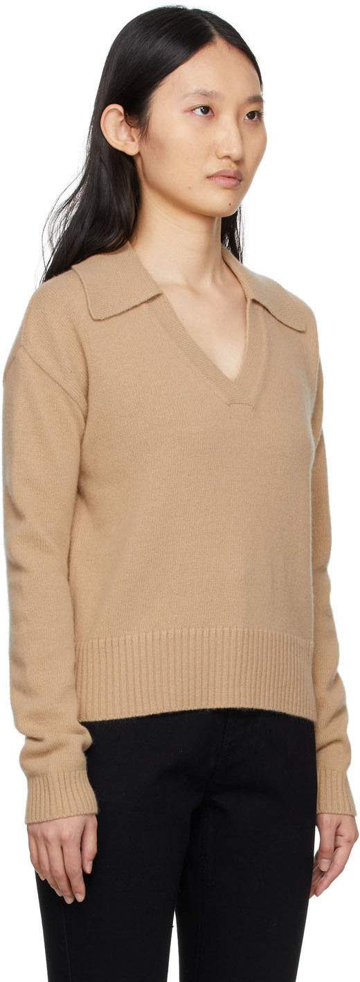 DRAE Beige Knit V-Neck Sweater