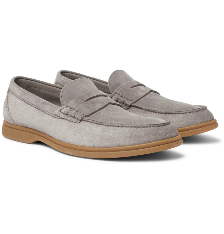 Photo: Brunello Cucinelli - Suede Penny Loafers - Gray
