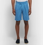 Rubinacci - Manny Pleated Cotton-Twill Bermuda Shorts - Blue