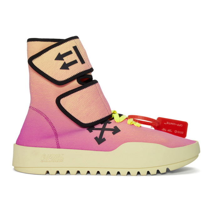 Photo: Off-White Pink and Yellow Moto Wrap Sneakers