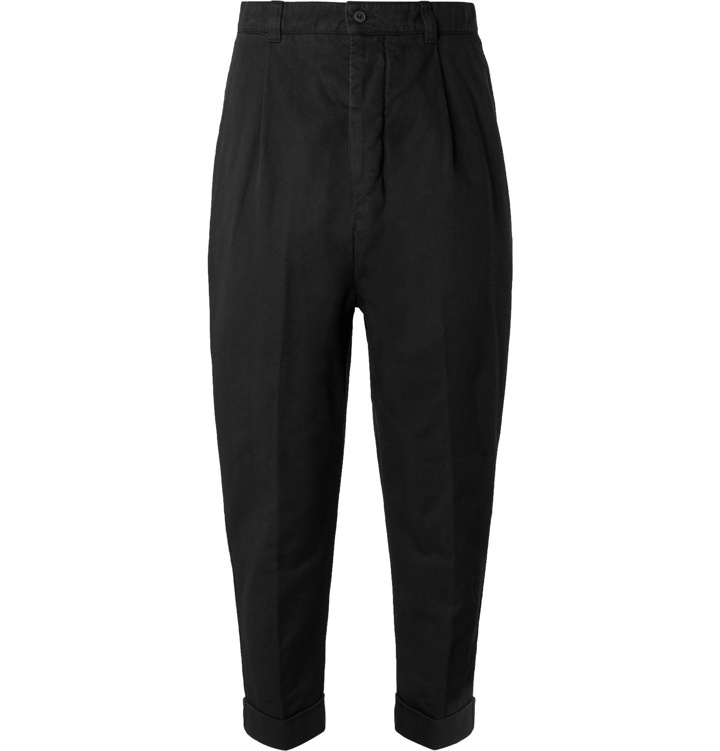 Photo: AMI - Tapered Cropped Pleated Cotton-Gabardine Trousers - Black