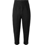 AMI - Tapered Cropped Pleated Cotton-Gabardine Trousers - Black