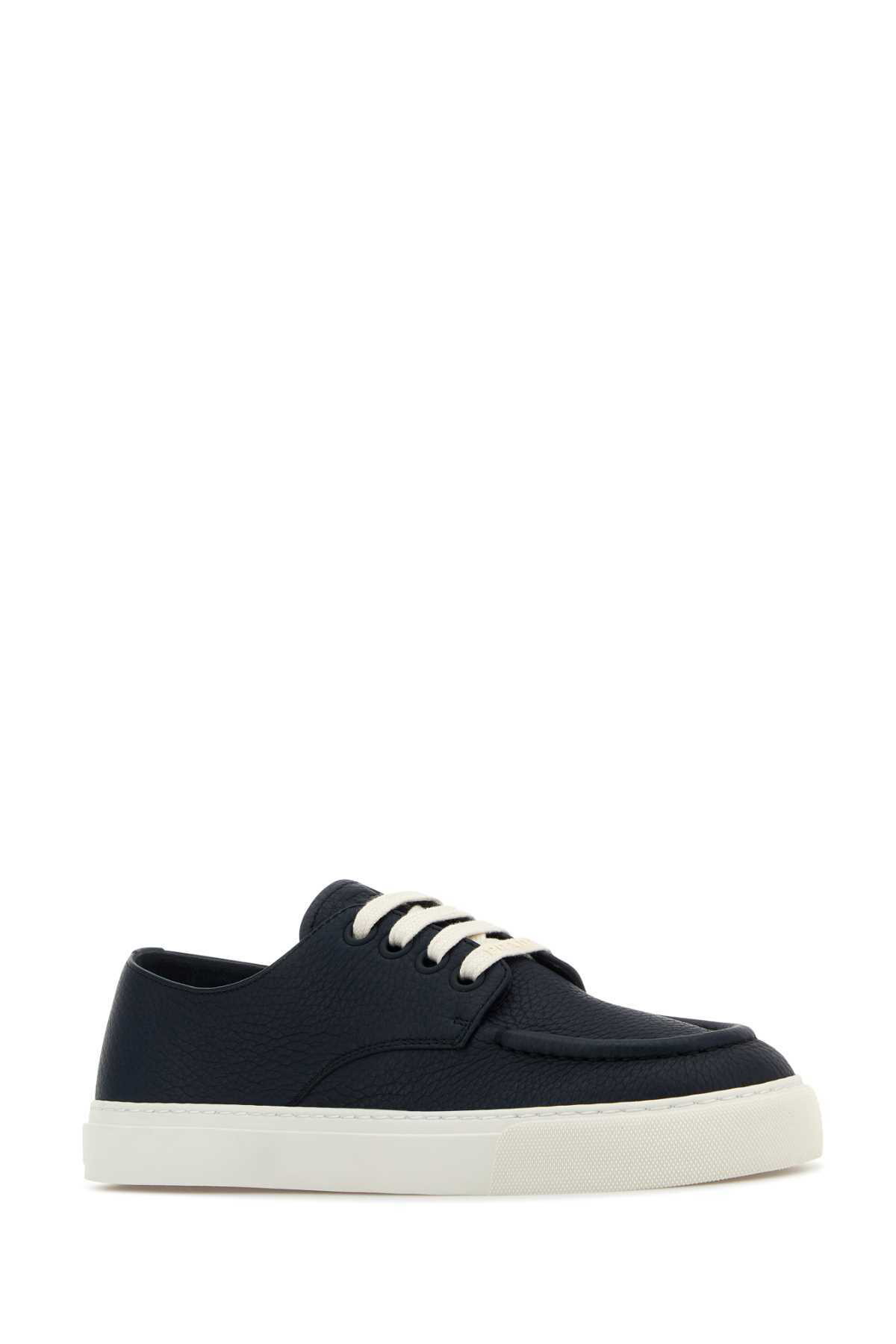 スニーカー Prada Navy Blue Leather Sneakers PRADA SNEAKERS SHOES NAVY BLUE BLACK LEATHER NYLON RED