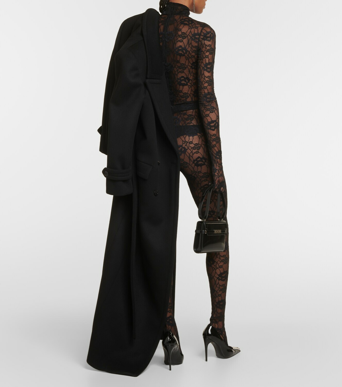 【送料&関税込】Saint Laurent Black Lace Collant Floral lace tights in black - Saint Laurent | Mytheresa