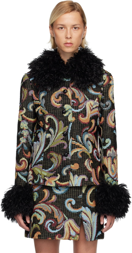 Photo: Anna Sui Black Tapestery Faux-Fur Jacket