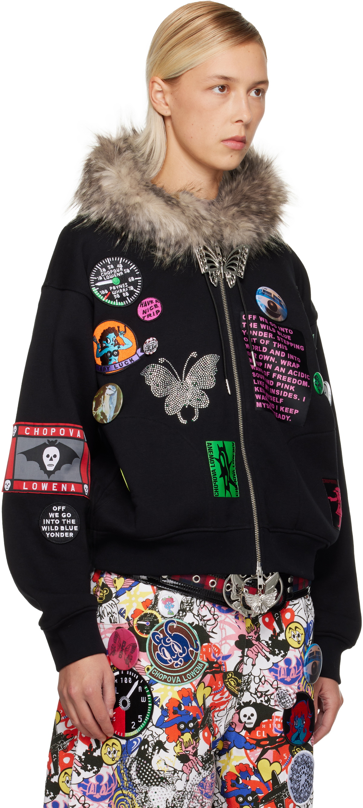 Chopova Lowena Black Fuz Zip Hoodie