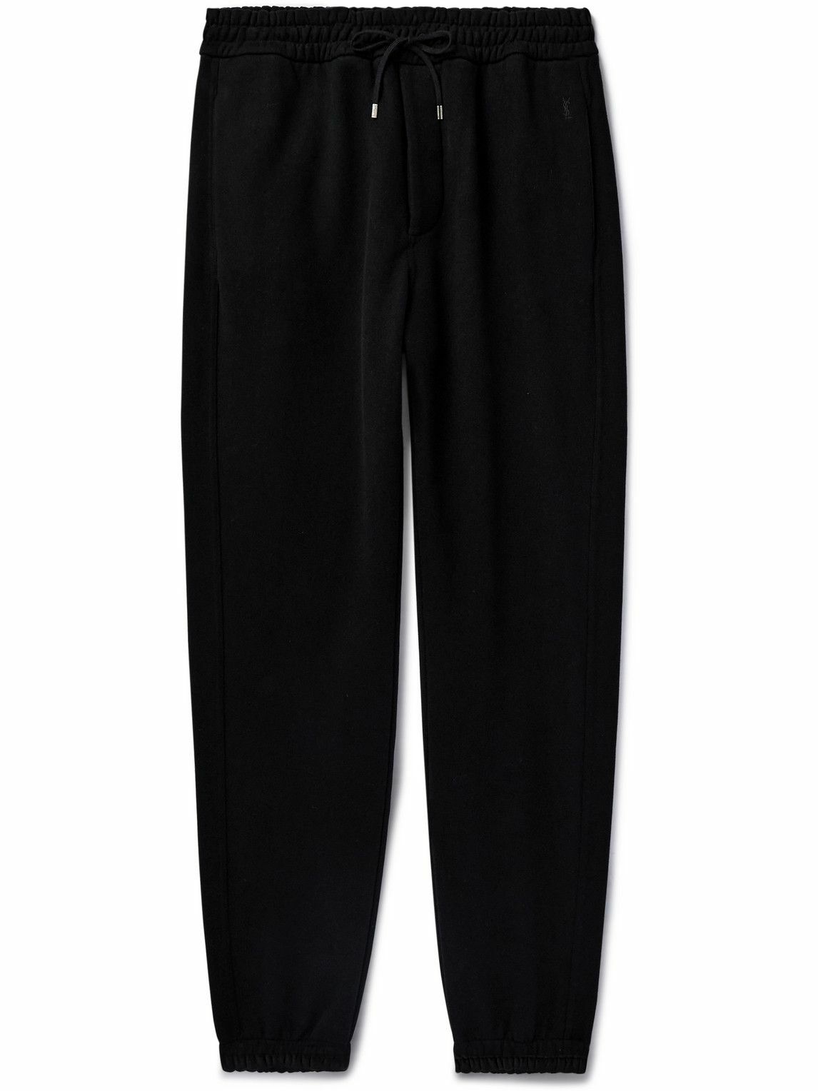 SAINT LAURENT - Tapered Logo-Embroidered Cotton-Jersey Sweatpants - Black